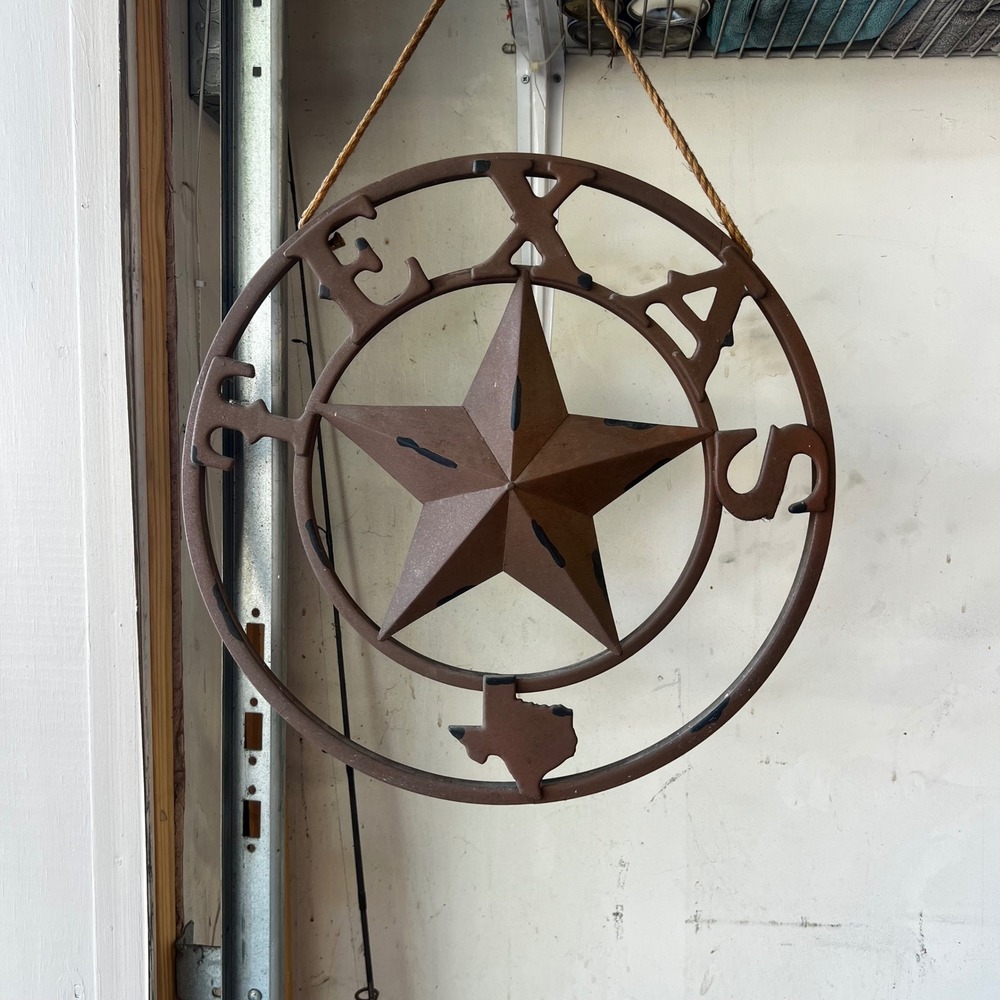 Rustic Cast Iron Texas Lone Star Wall Decor 20 Inch Brown Metal Western Sign - Picture 2 of 3